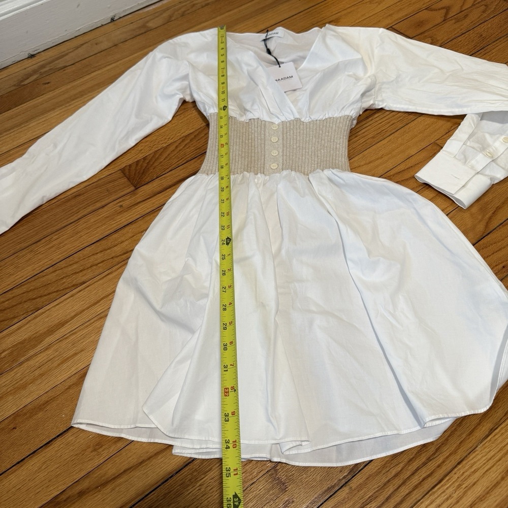 Naadam NWT Cotton Cashmere Mixed Media Mini Dress Size Small in Latte - Picture 7 of 8